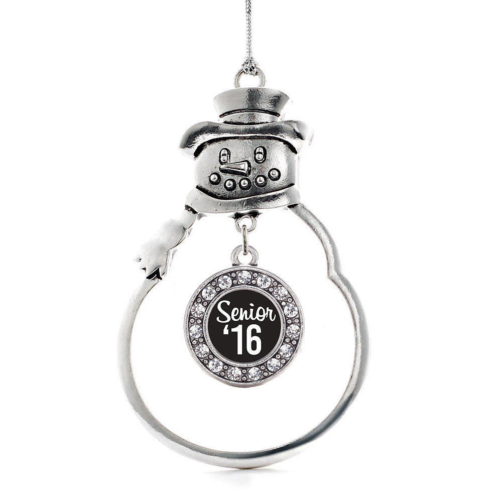 Black And White Senior '16 Circle Charm Christmas / Holiday Ornament