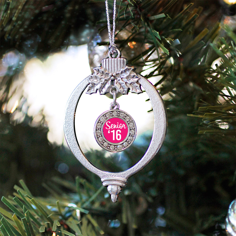 Fuchsia Senior '16 Circle Charm Christmas / Holiday Ornament
