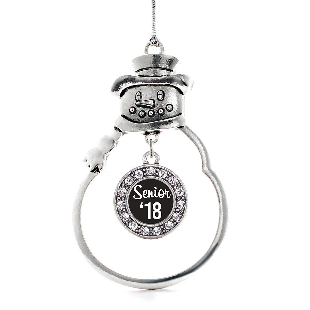 Black And White Senior '18 Circle Charm Christmas / Holiday Ornament