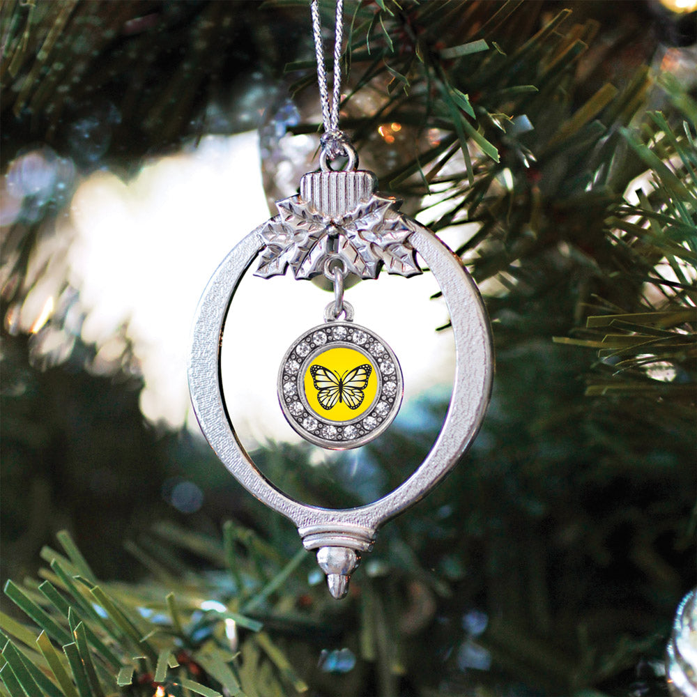 Yellow Butterfly Circle Charm Christmas / Holiday Ornament
