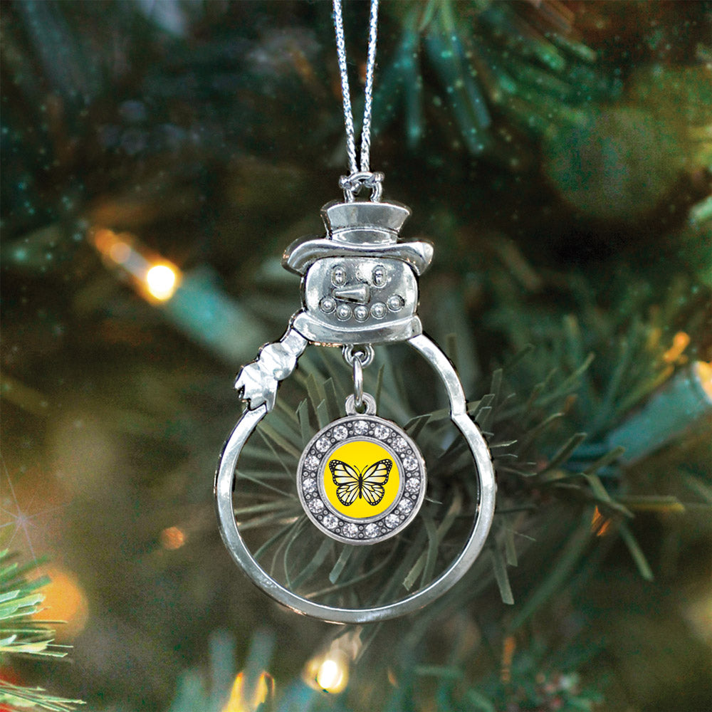Yellow Butterfly Circle Charm Christmas / Holiday Ornament