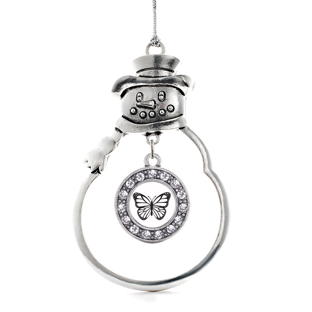 White Butterfly Circle Charm Christmas / Holiday Ornament