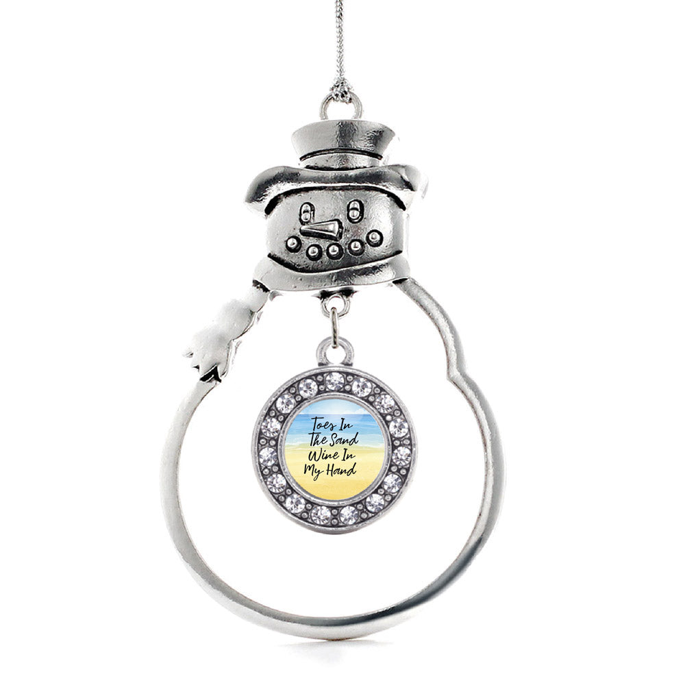 Toes In The Sand, Wine In My Hand Circle Charm Christmas / Holiday Ornament