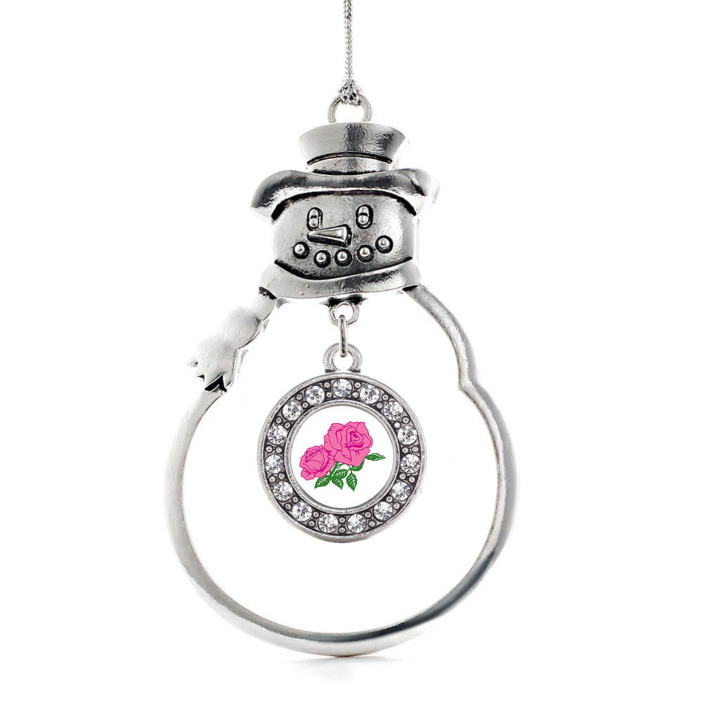 Pink Rose Circle Charm Christmas / Holiday Ornament