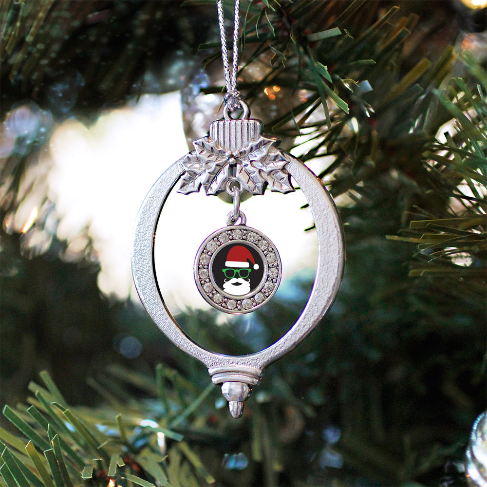 Hipster Santa Circle Charm Christmas / Holiday Ornament