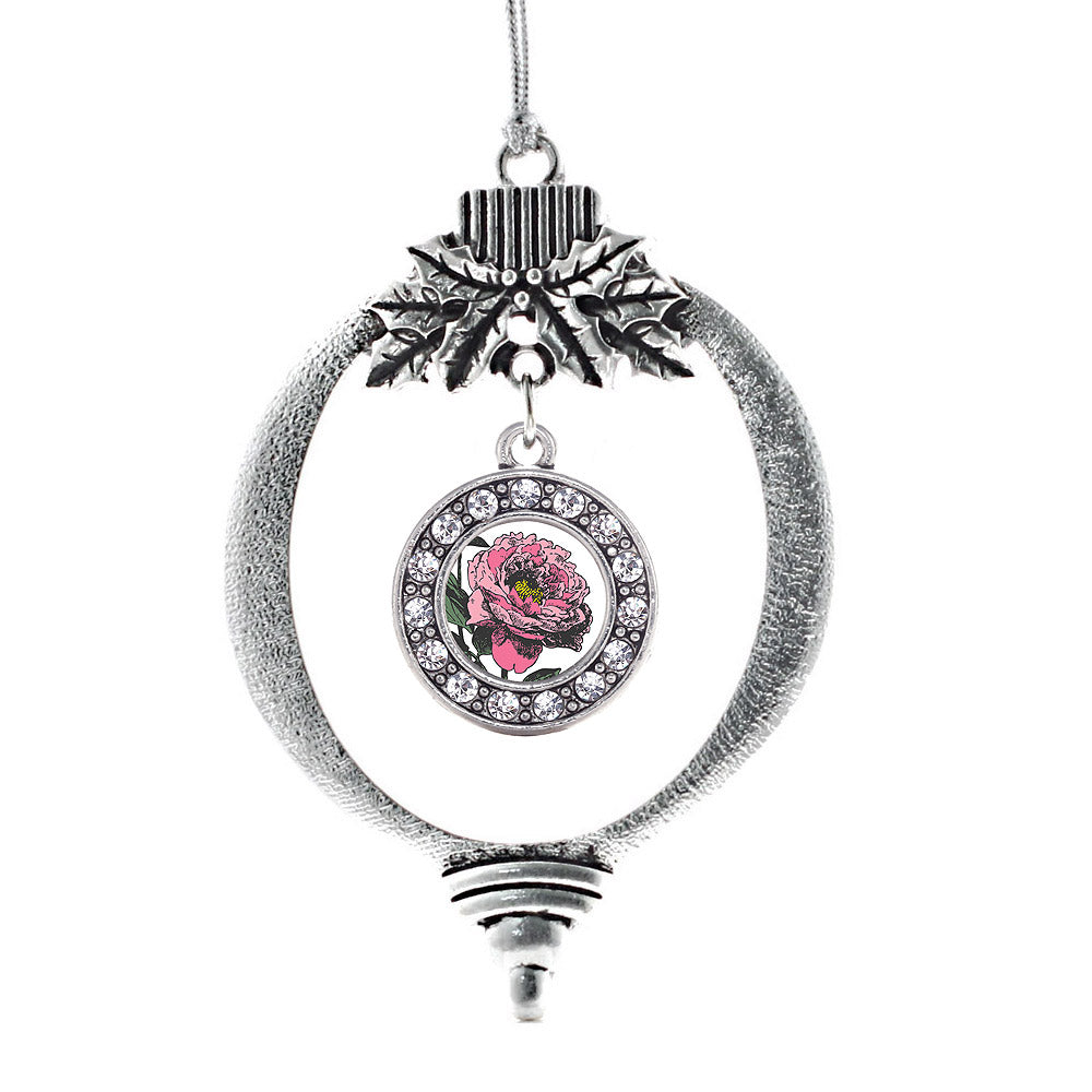 Peony Flower Circle Charm Christmas / Holiday Ornament