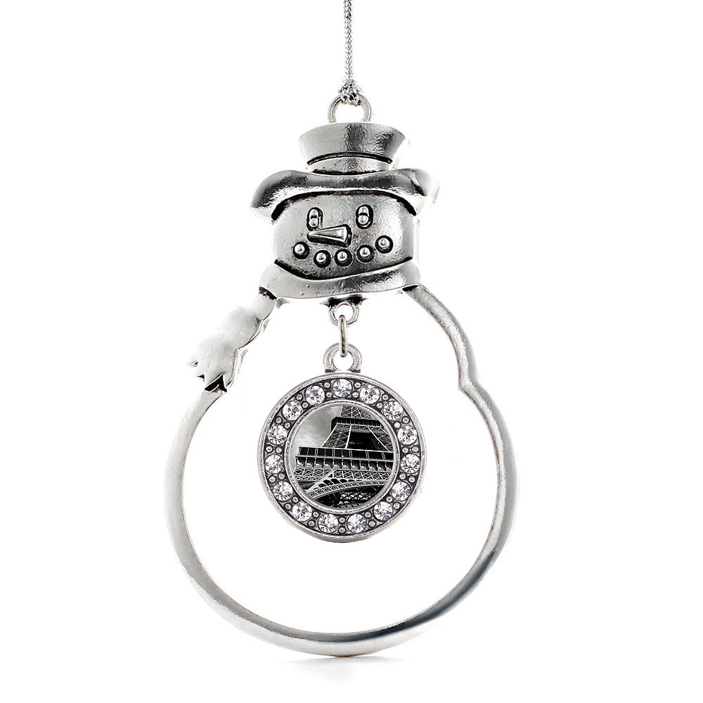 Black and Grey Eiffel Tower Circle Charm Christmas / Holiday Ornament