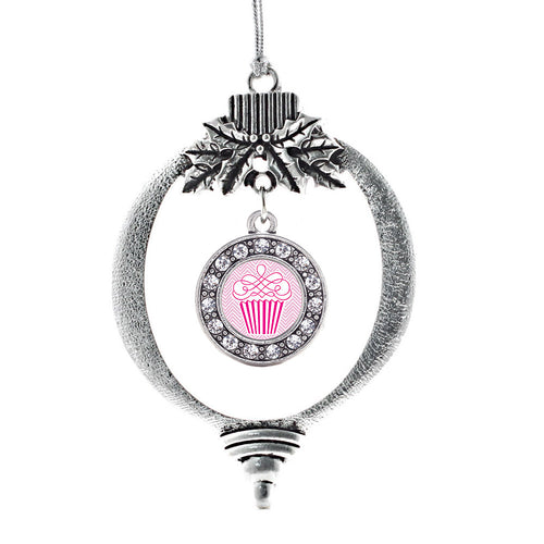 Pink Chevron Cupcake Circle Charm Christmas / Holiday Ornament