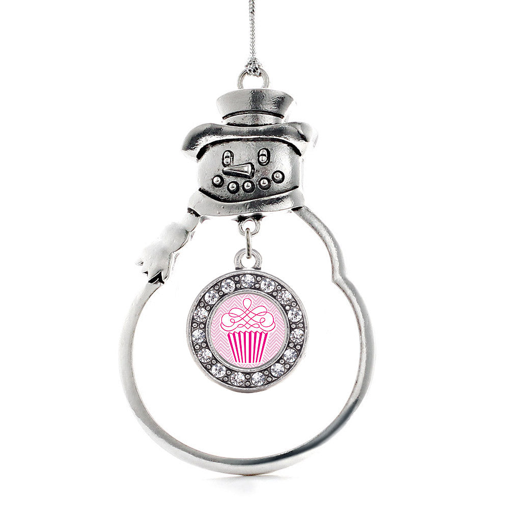 Pink Chevron Cupcake Circle Charm Christmas / Holiday Ornament