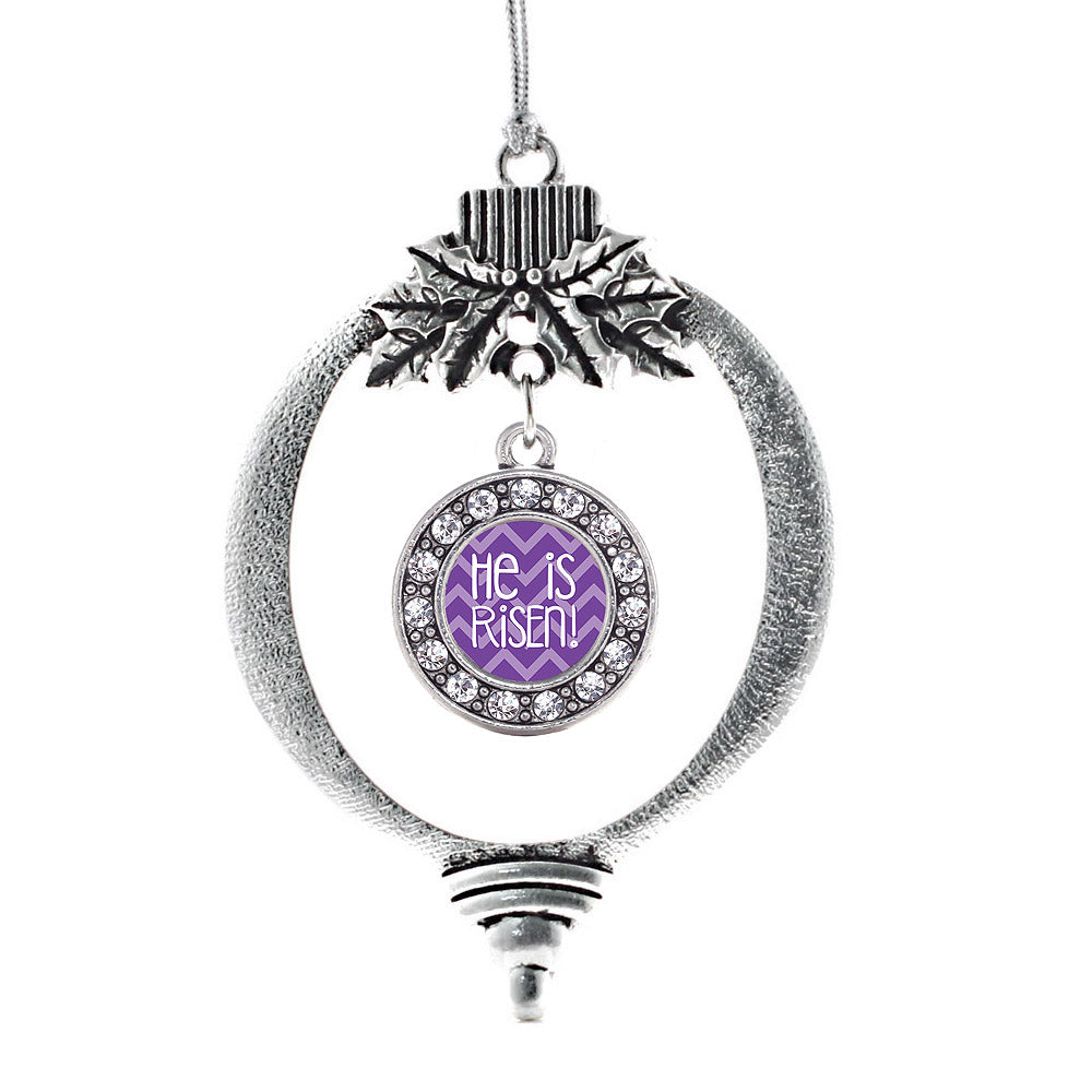 He is Risen Purple Chevron Patterned Circle Charm Christmas / Holiday Ornament
