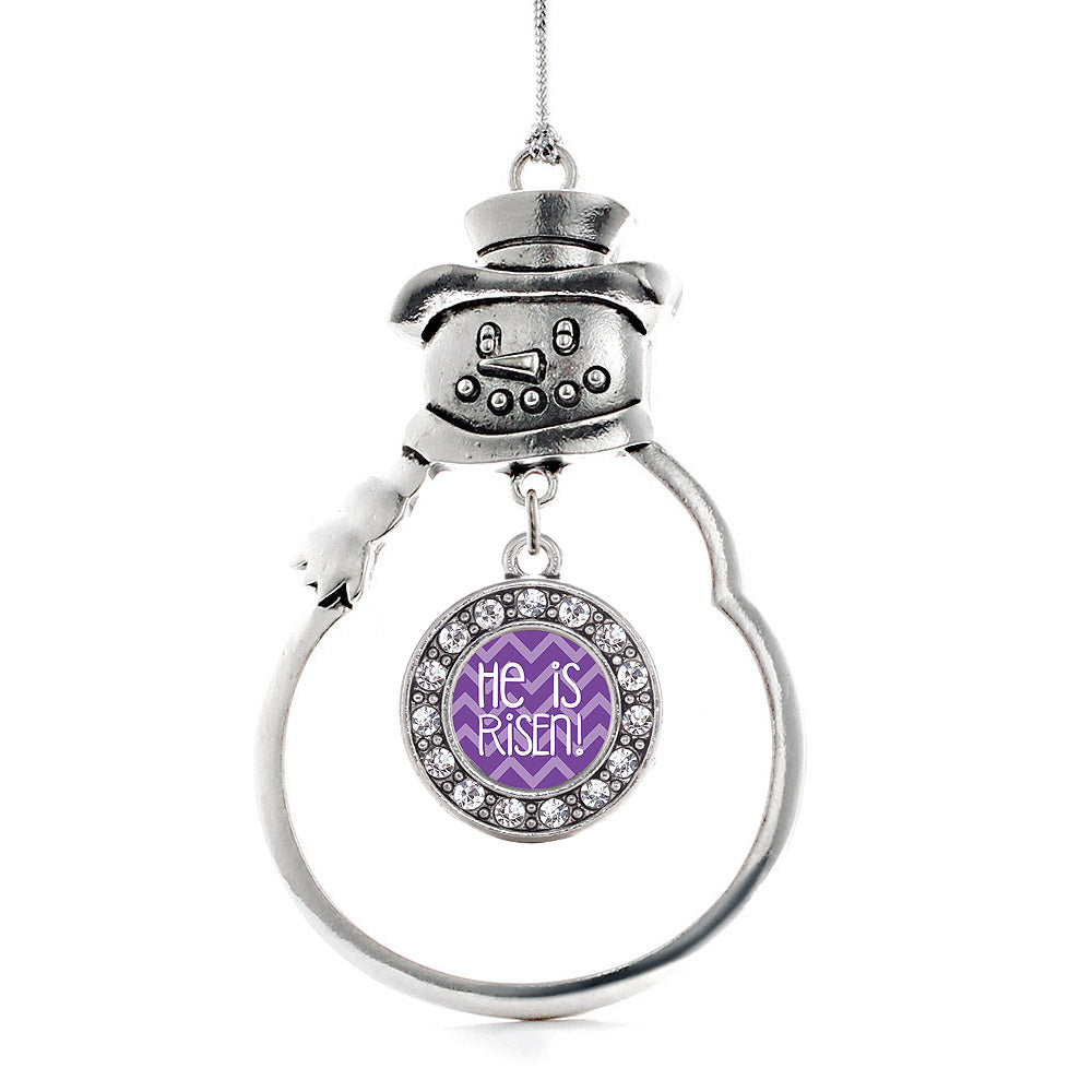 He is Risen Purple Chevron Patterned Circle Charm Christmas / Holiday Ornament