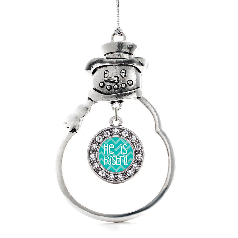 He is Risen Teal Chevron Patterned Circle Charm Christmas / Holiday Ornament