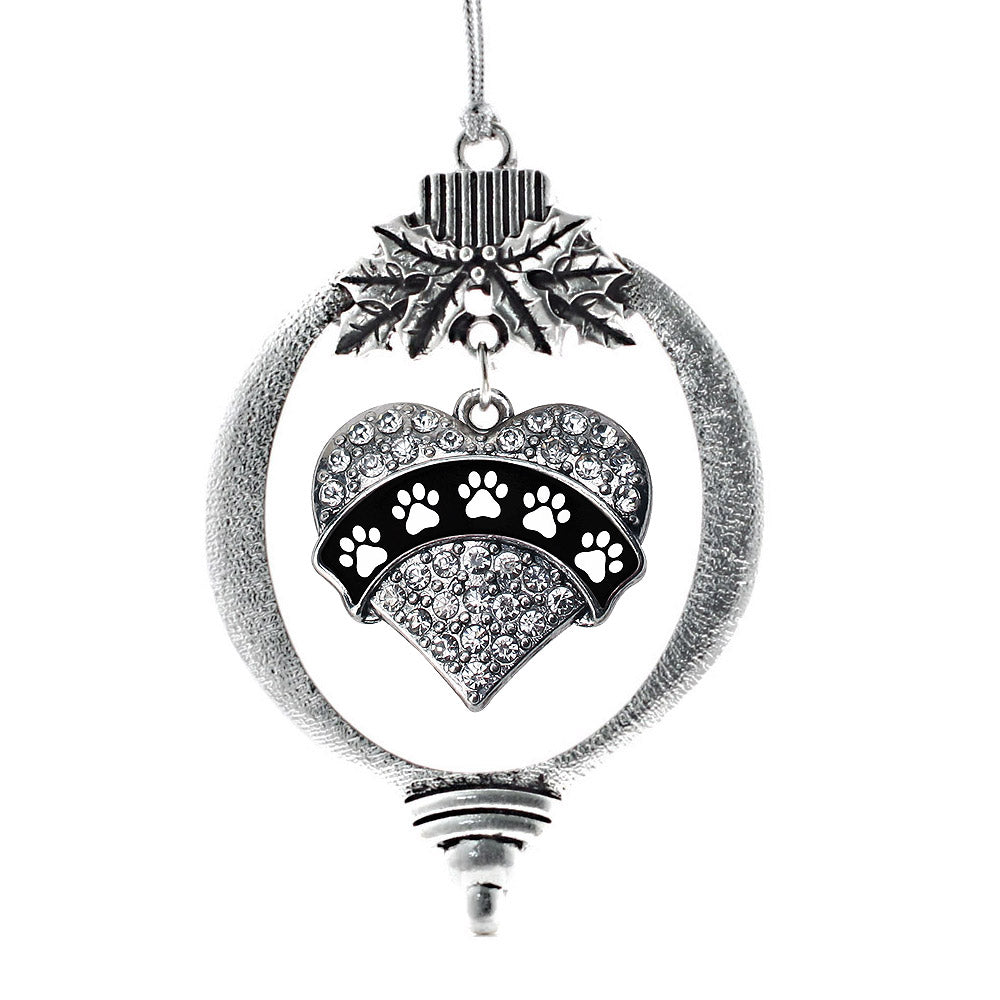 Cute Paw Prints Pave Heart Charm Christmas / Holiday Ornament