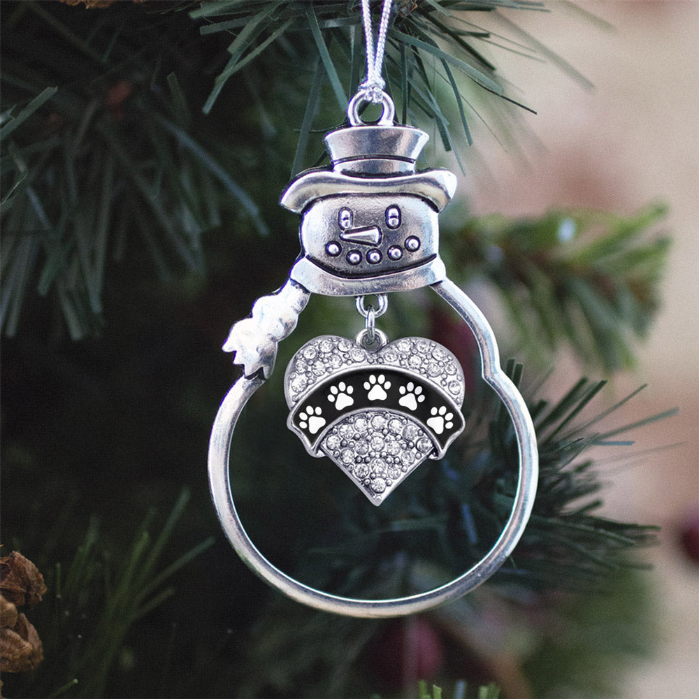 Cute Paw Prints Pave Heart Charm Christmas / Holiday Ornament