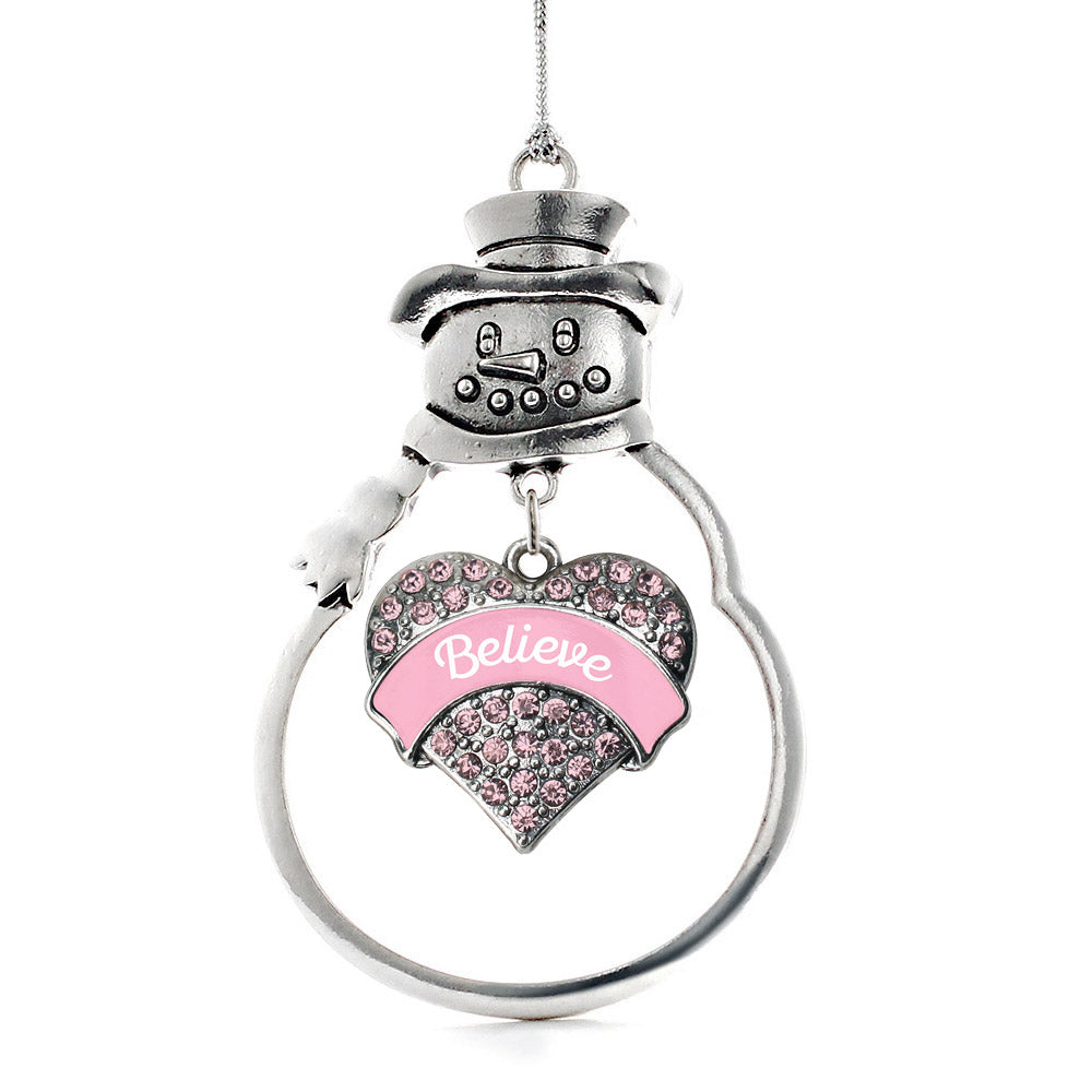 Pink Script Believe Pave Heart Charm Christmas / Holiday Ornament