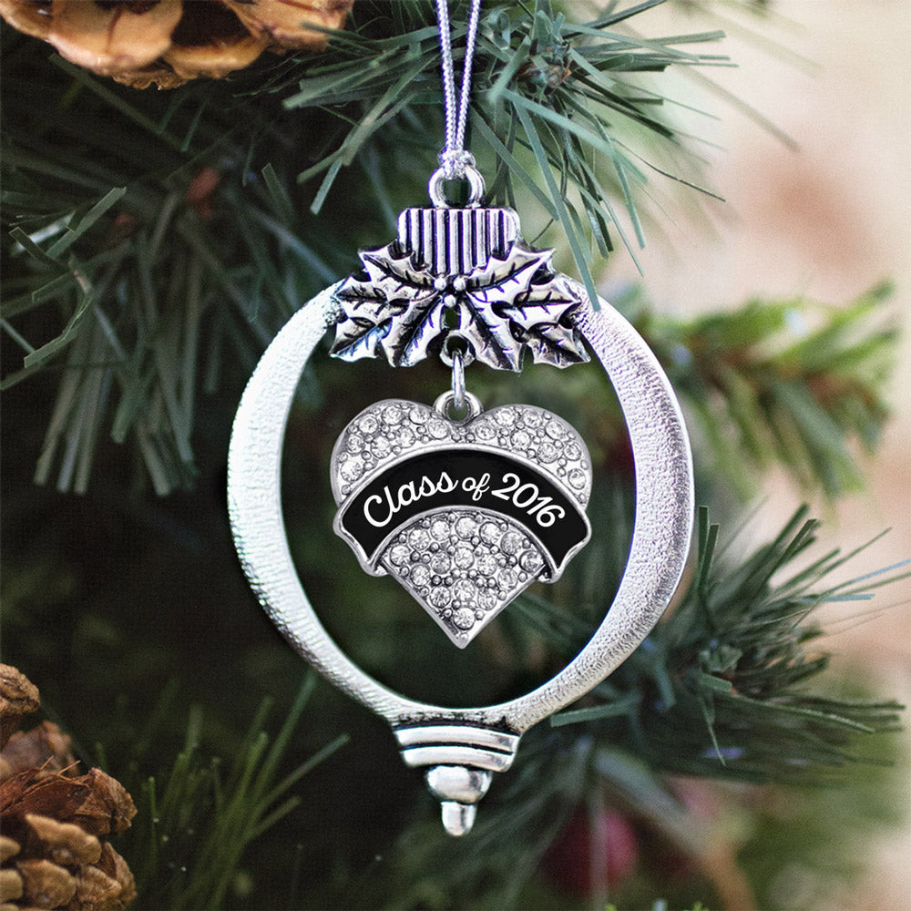 Black and White Class of 2016 Pave Heart Charm Christmas / Holiday Ornament