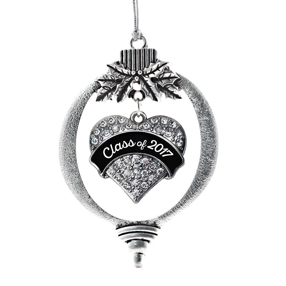 Black and White Class of 2017 Pave Heart Charm Christmas / Holiday Ornament