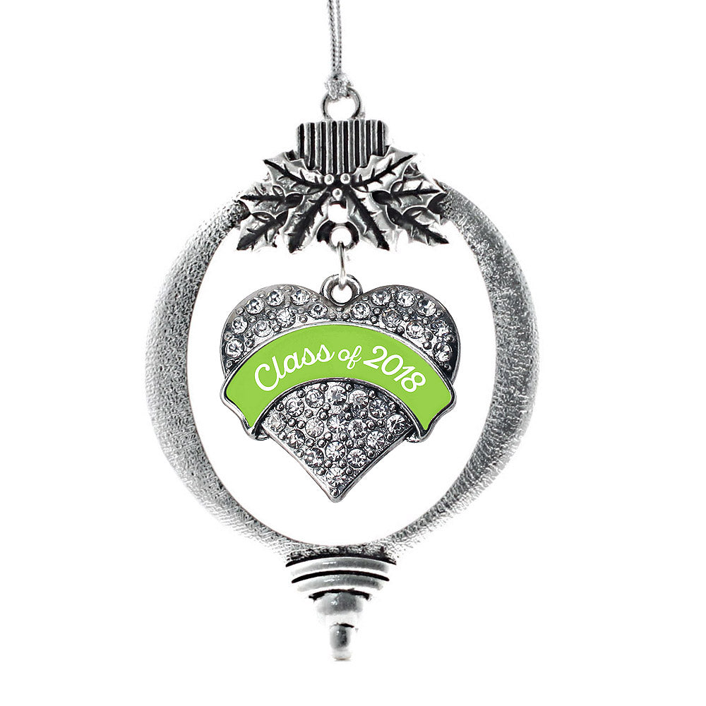 Lime Green Class of 2018 Pave Heart Charm Christmas / Holiday Ornament