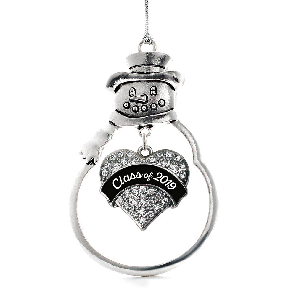 Black and White Class of 2019 Pave Heart Charm Christmas / Holiday Ornament