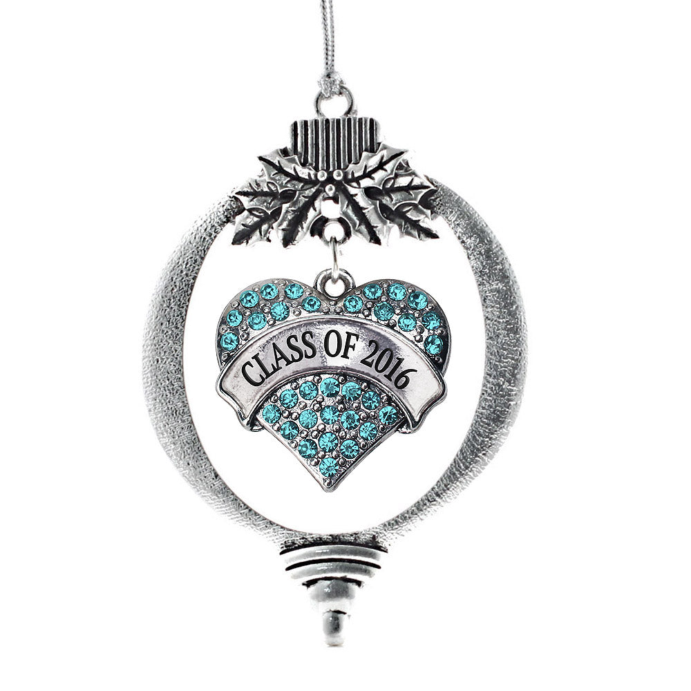 Class of 2016 Aqua Pave Heart Charm Christmas / Holiday Ornament
