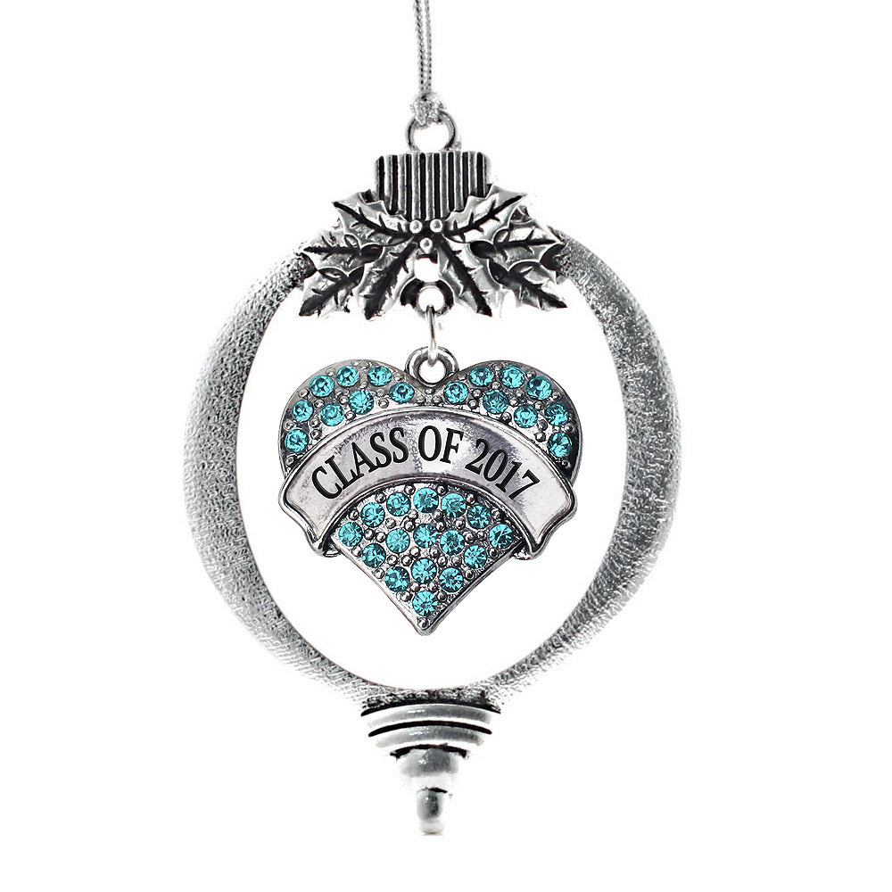 Class of 2017 Aqua Pave Heart Charm Christmas / Holiday Ornament