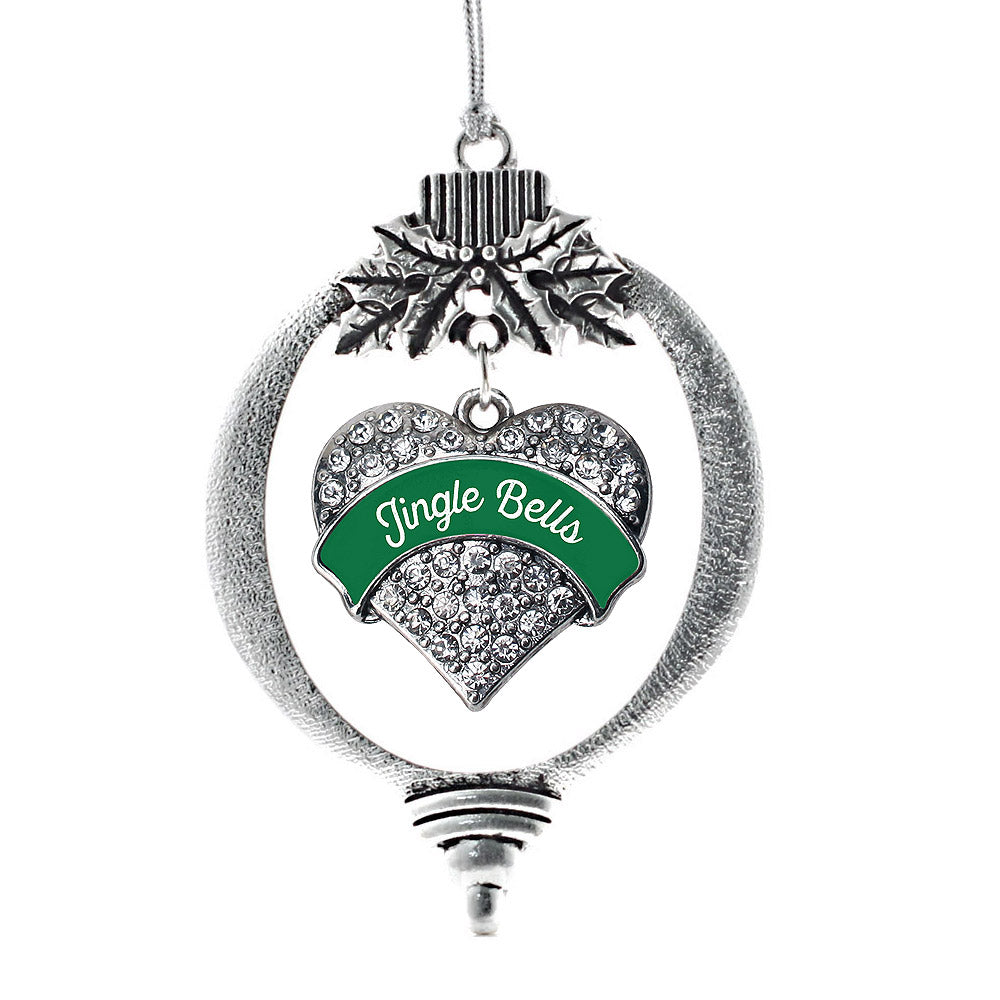 Green Jingle Bells Pave Heart Charm Christmas / Holiday Ornament