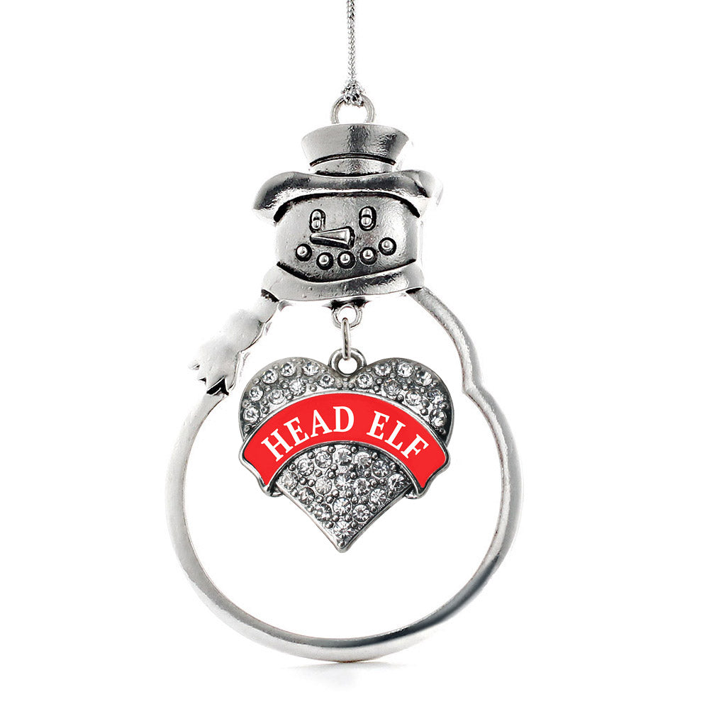 Red Banner Head Elf Pave Heart Charm Christmas / Holiday Ornament