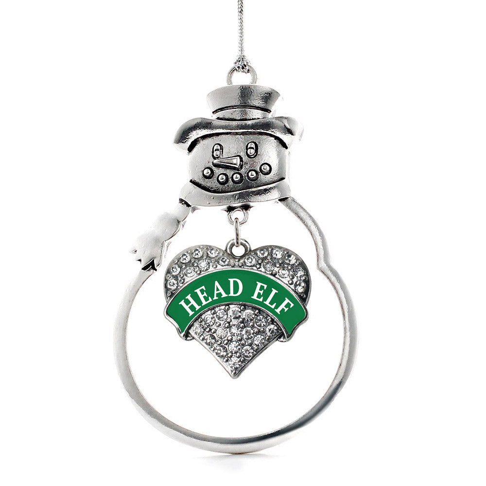 Green Head Elf Pave Heart Charm Christmas / Holiday Ornament