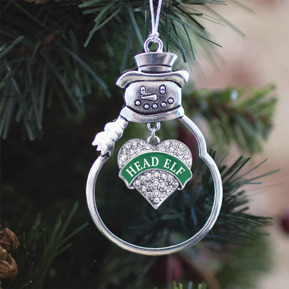 Green Head Elf Pave Heart Charm Christmas / Holiday Ornament