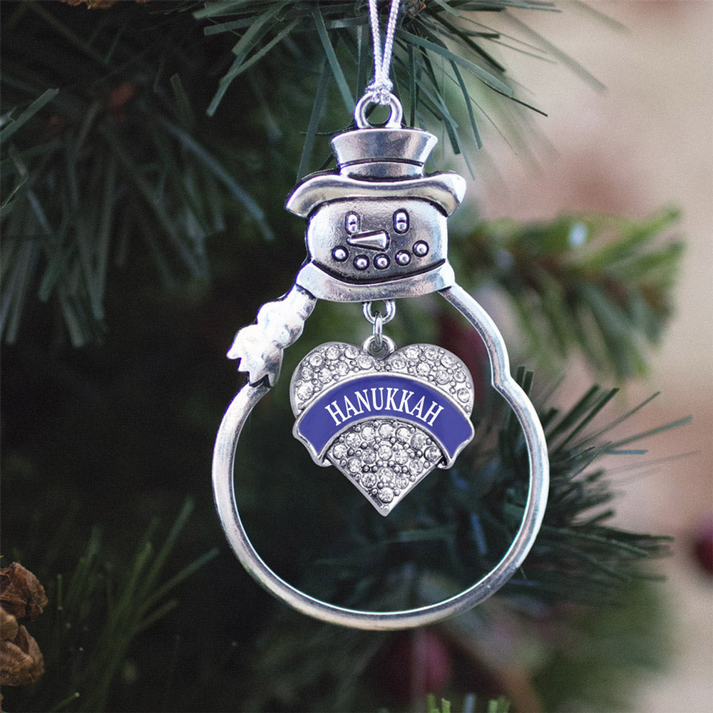 Blue Banner Hanukkah Pave Heart Charm Christmas / Holiday Ornament