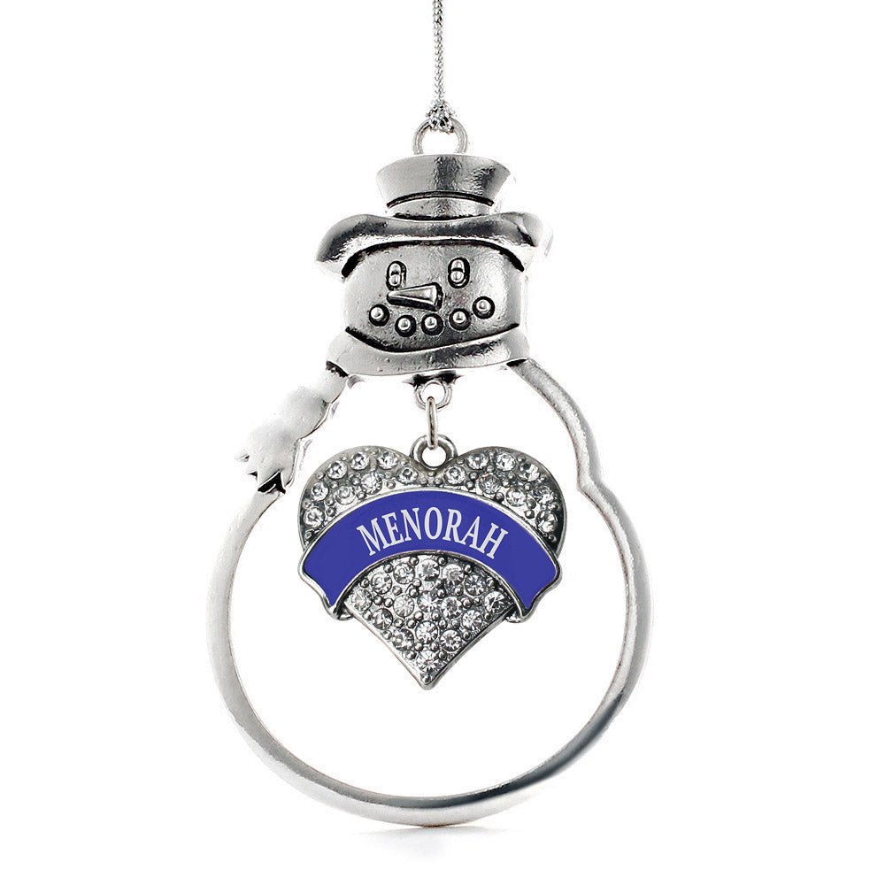 Blue Menorah Pave Heart Charm Christmas / Holiday Ornament