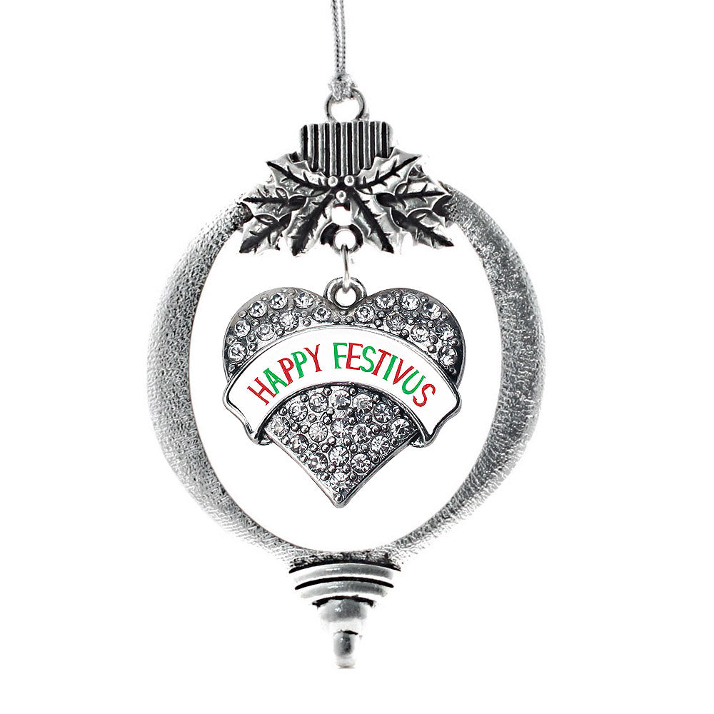 Happy Festivus Pave Heart Charm Christmas / Holiday Ornament