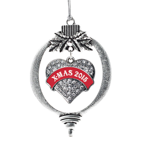 Red X-mas 2015 Pave Heart Charm Christmas / Holiday Ornament