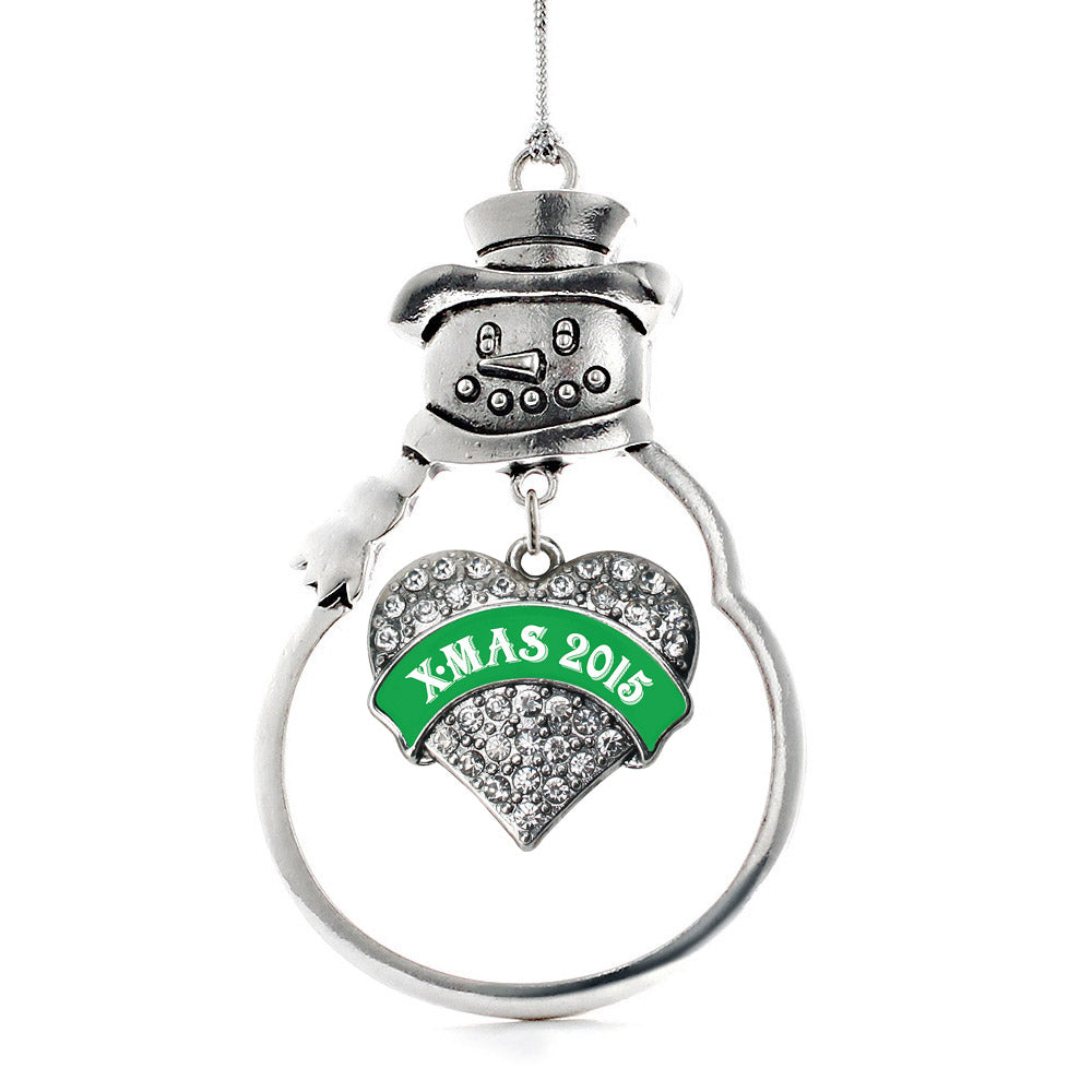 Green X-mas 2015 Pave Heart Charm Christmas / Holiday Ornament