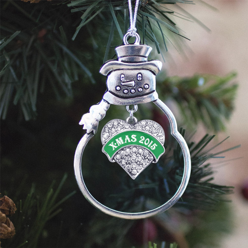 Green X-mas 2015 Pave Heart Charm Christmas / Holiday Ornament