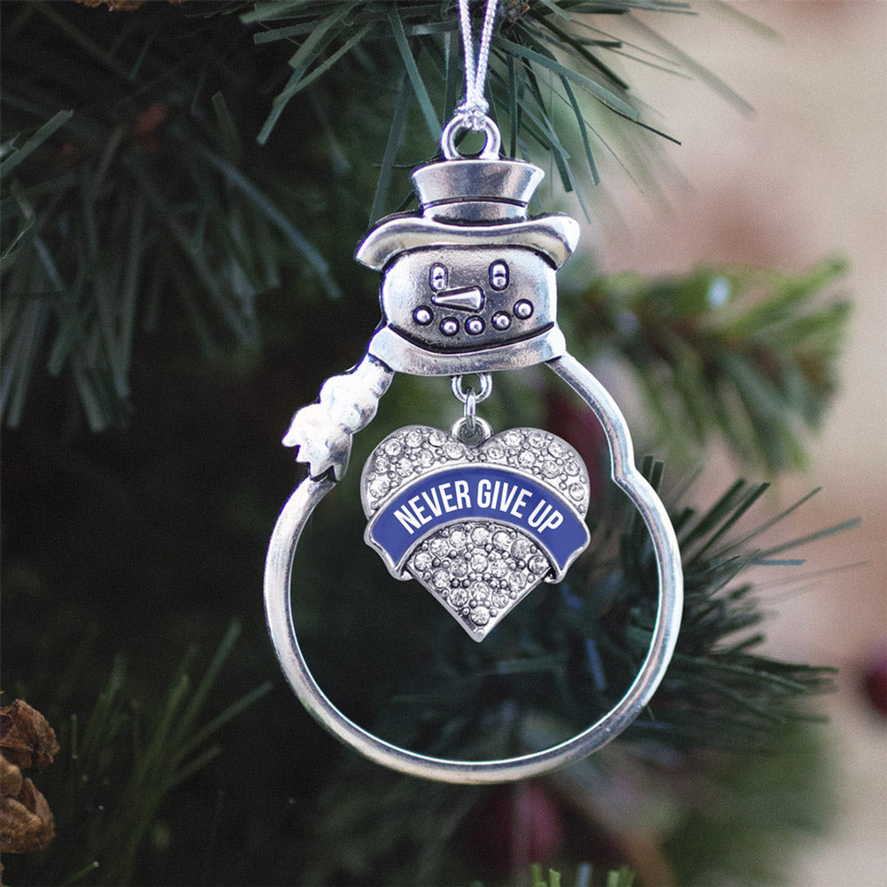 Blue Never Give Up Pave Heart Charm Christmas / Holiday Ornament