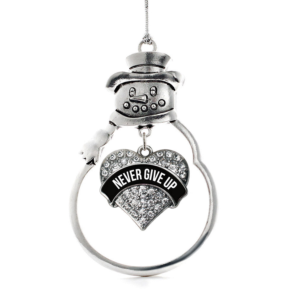 Black and White Never Give Up Pave Heart Charm Christmas / Holiday Ornament
