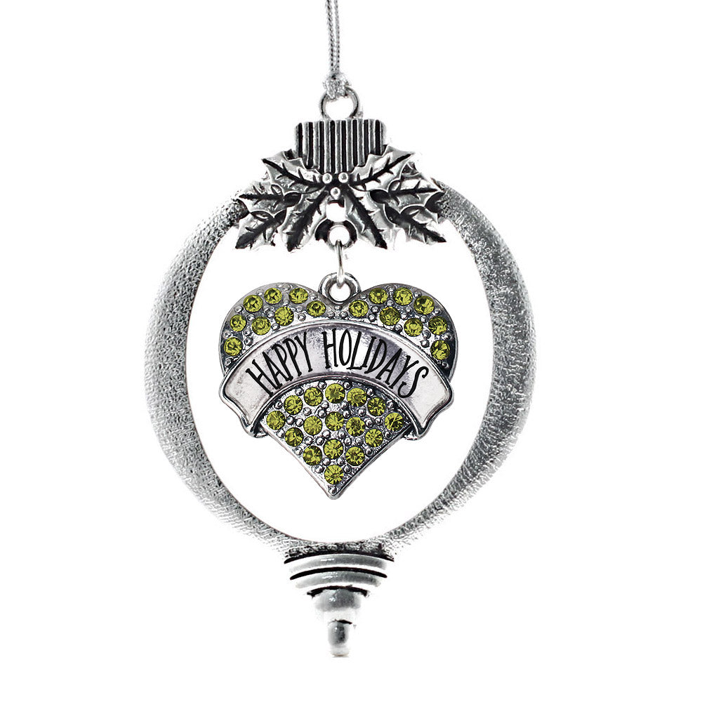 Happy Holidays Green Pave Heart Charm Christmas / Holiday Ornament
