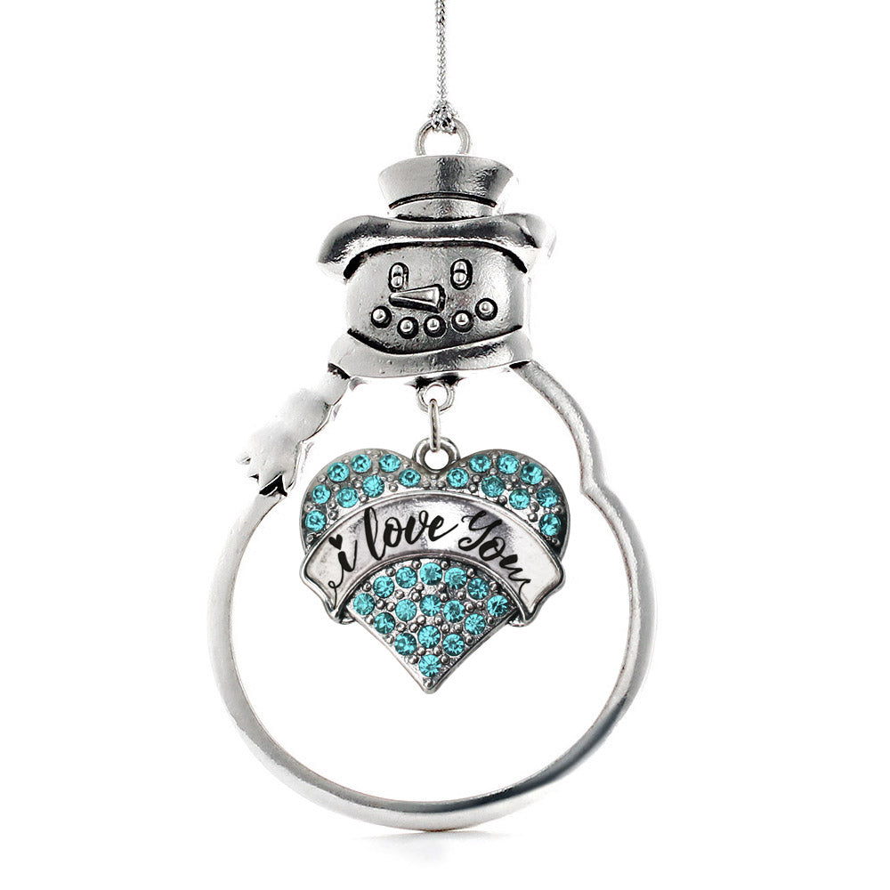 I Love You Handwritten Script Aqua Pave Heart Charm Christmas / Holiday Ornament
