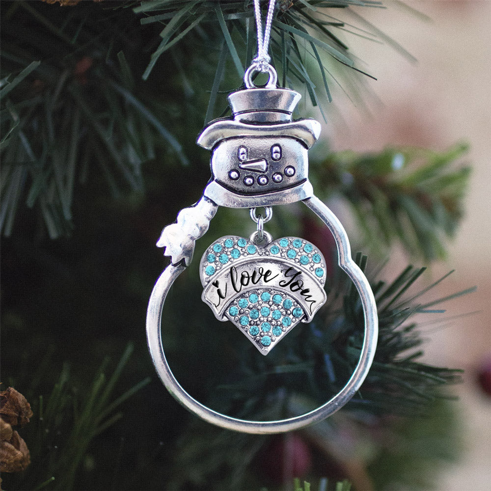 I Love You Handwritten Script Aqua Pave Heart Charm Christmas / Holiday Ornament