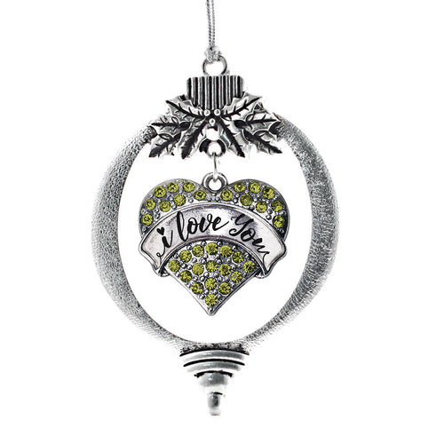 I Love You Handwritten Script Green Pave Heart Charm Christmas / Holiday Ornament