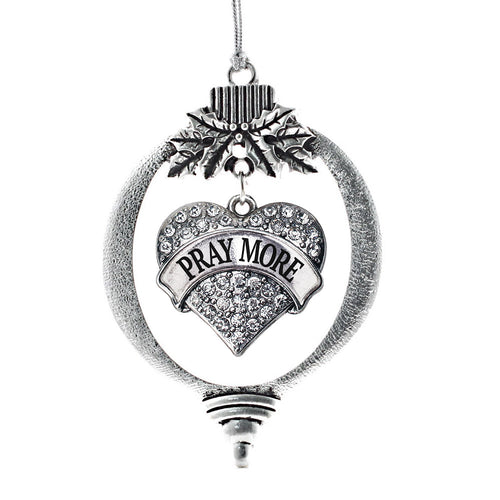 Pray More Pave Heart Charm Christmas / Holiday Ornament