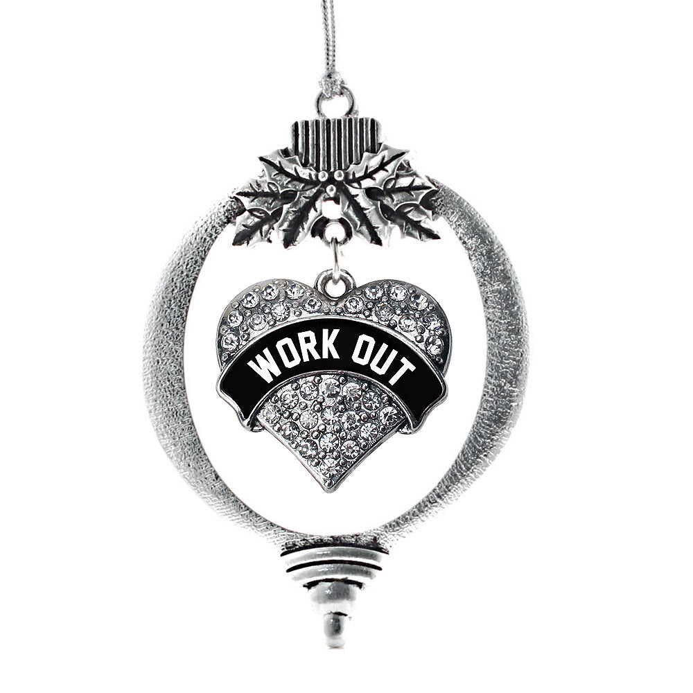 Black and White Workout Pave Heart Charm Christmas / Holiday Ornament