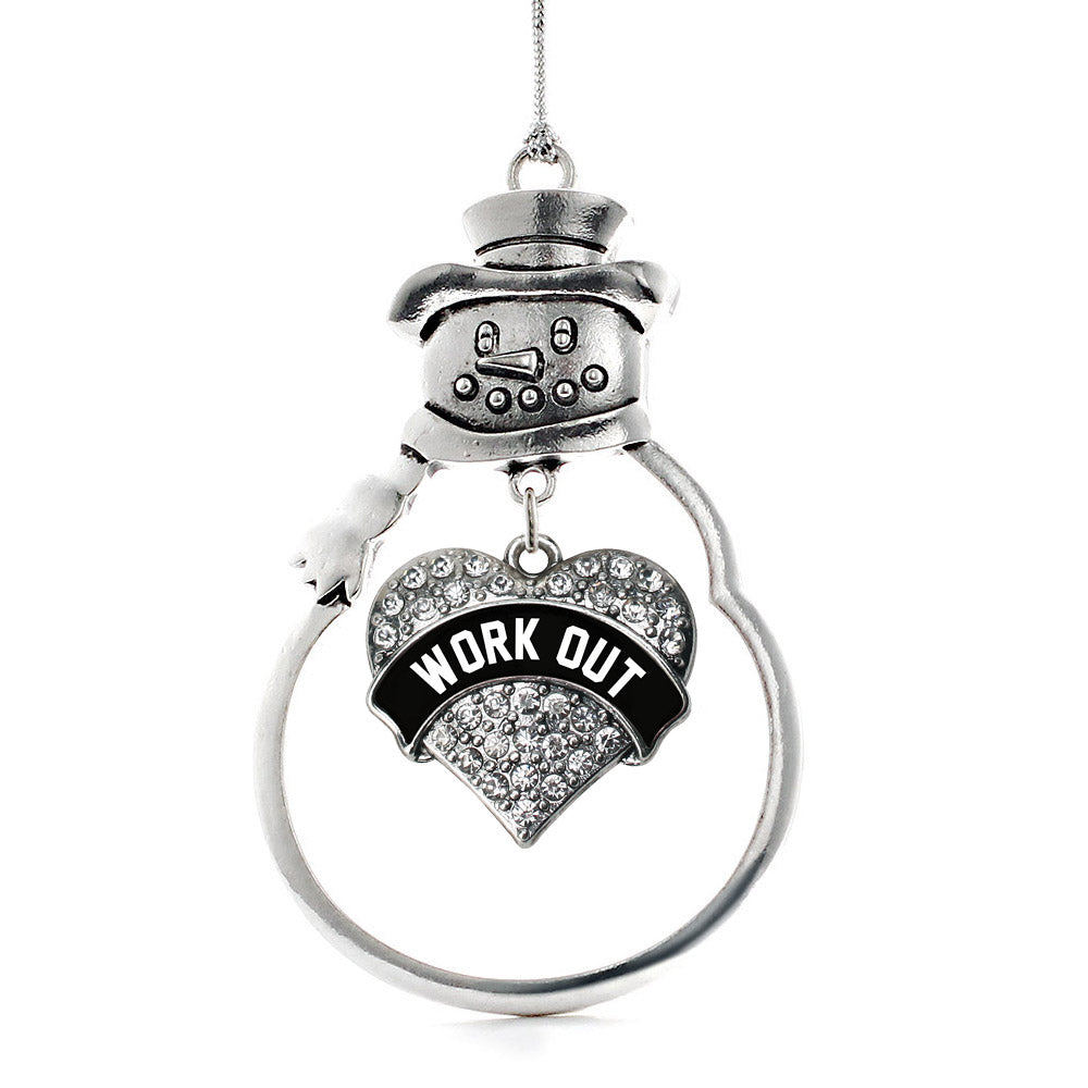 Black and White Workout Pave Heart Charm Christmas / Holiday Ornament