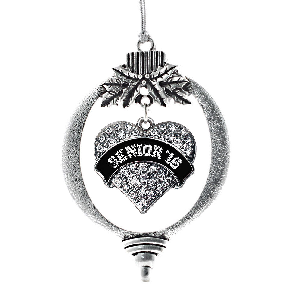 Black and White Senior 2016 Pave Heart Charm Christmas / Holiday Ornament