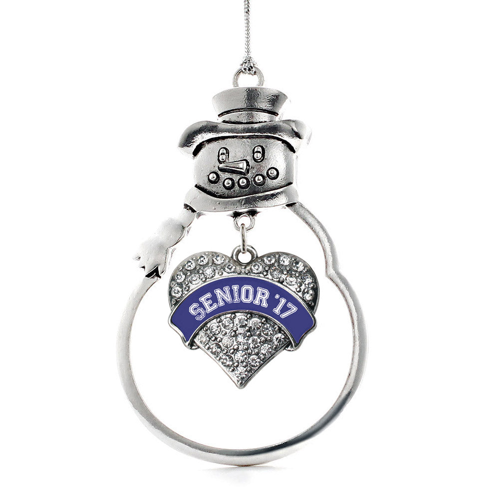 Navy Blue Senior 2017 Pave Heart Charm Christmas / Holiday Ornament