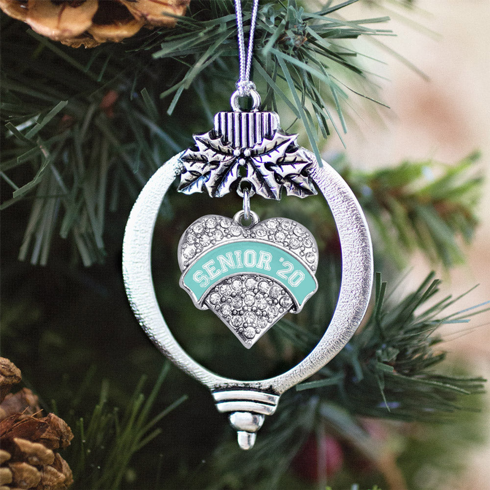 Teal Senior 2020 Pave Heart Charm Christmas / Holiday Ornament