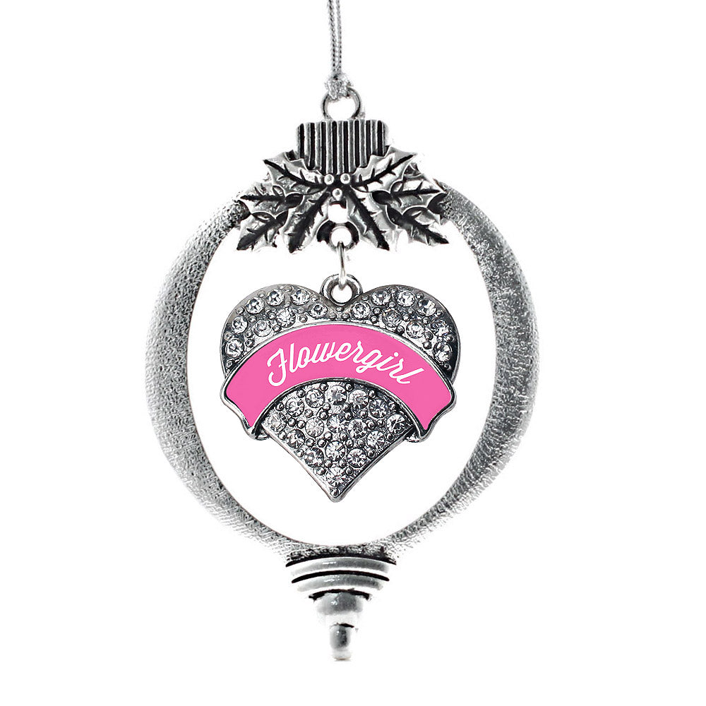 Pink Flower Girl Pave Heart Charm Christmas / Holiday Ornament