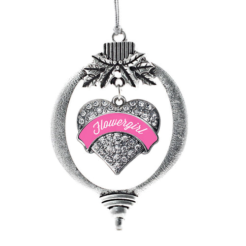 Pink Flower Girl Pave Heart Charm Christmas / Holiday Ornament