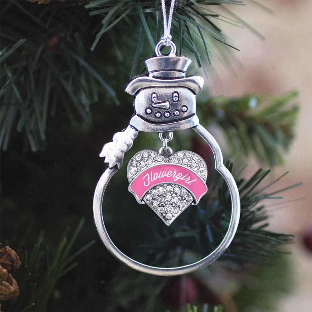 Pink Flower Girl Pave Heart Charm Christmas / Holiday Ornament
